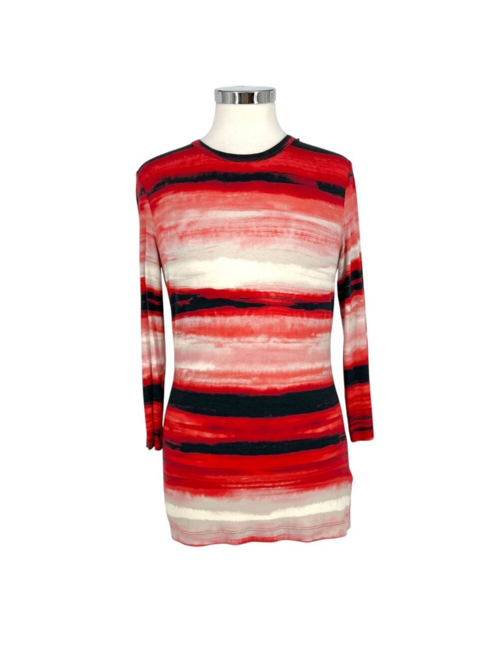 St. John Nordstrom Brushstroke Stripe Long Sleeve Knit Top Red White Size Small